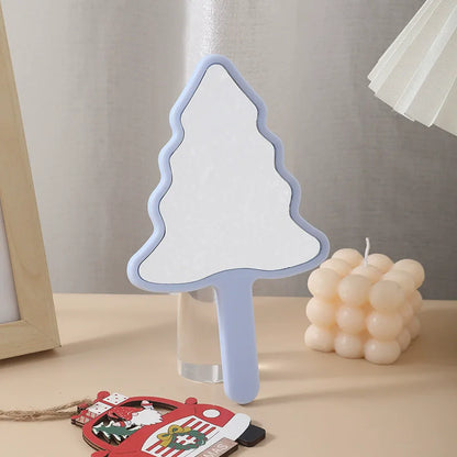 Zonyin Creative Personalized New Year's Gift Cartoon Christmas Tree Silver Finish Handheld Portable Makeup Mirror for Women