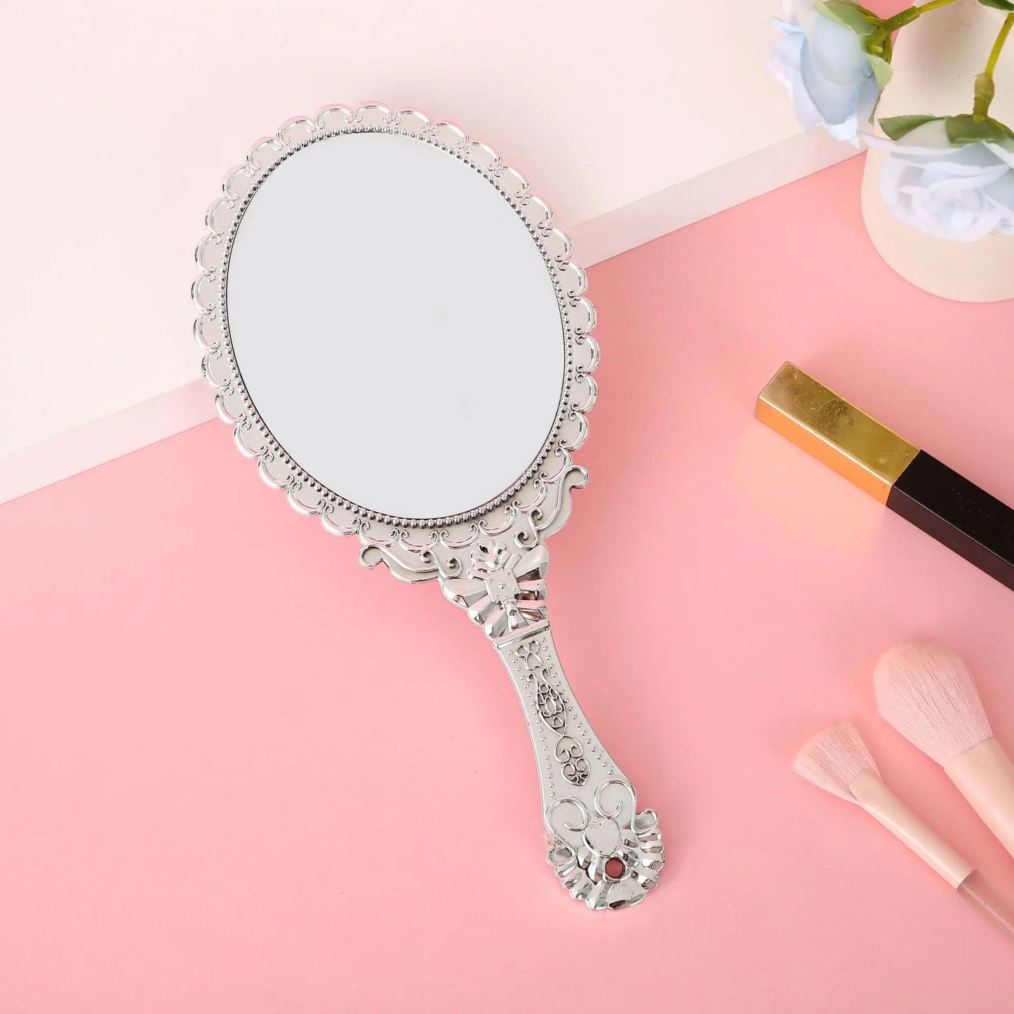 Zonyin Gold Vintage Handheld Makeup Mirror Goldplated Plastic Hand Personalized Portable Cosmetic Vanity Mirror for Wedding