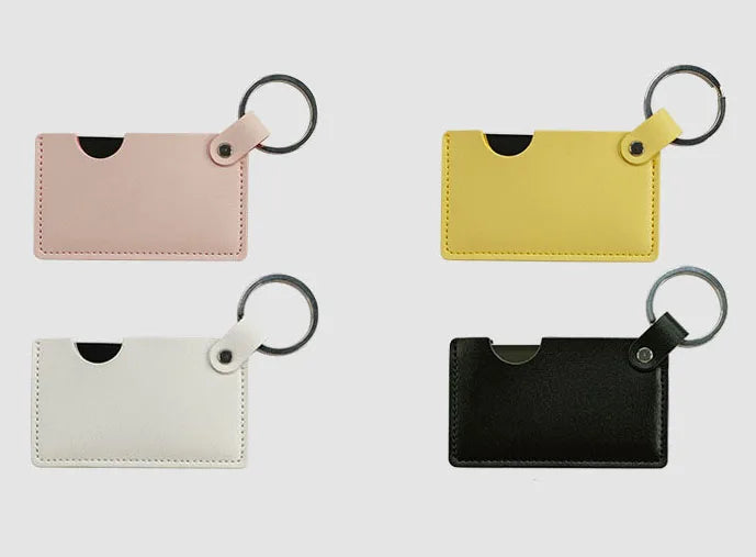 Zonyin Small White Rectangle Pu Leather Keychain Mirror Custom Private Logo Portable Travel Makeup Hand Pocket Mirror for Bag