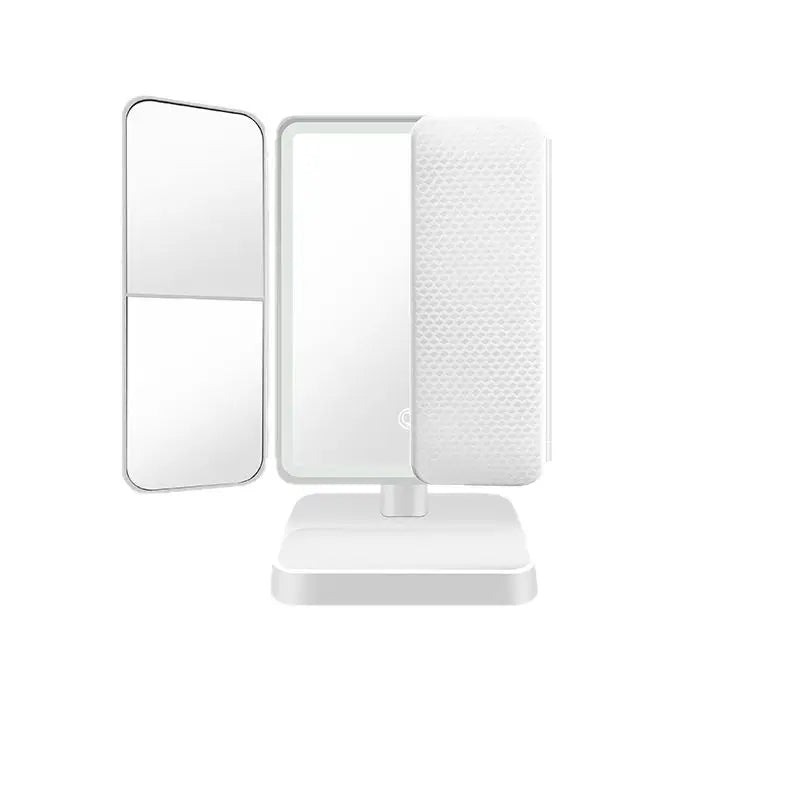 Zonyin Rechargeable Plastic Led Light Compact 3 Fold Desktop Cosmetic Mirror 3x Magnifying Portable Travel Makeup Mirror