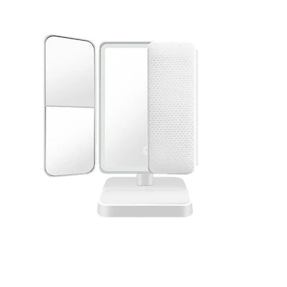Zonyin Rechargeable Plastic Led Light Compact 3 Fold Desktop Cosmetic Mirror 3x Magnifying Portable Travel Makeup Mirror