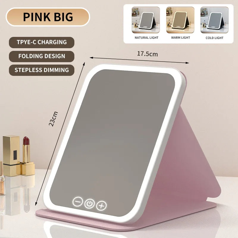 Zonyin Hot Selling LED Light Cosmetic Mirror Portable Folding Desktop Vanity Mirror Foldable Desktop Makeup Mirror for Women