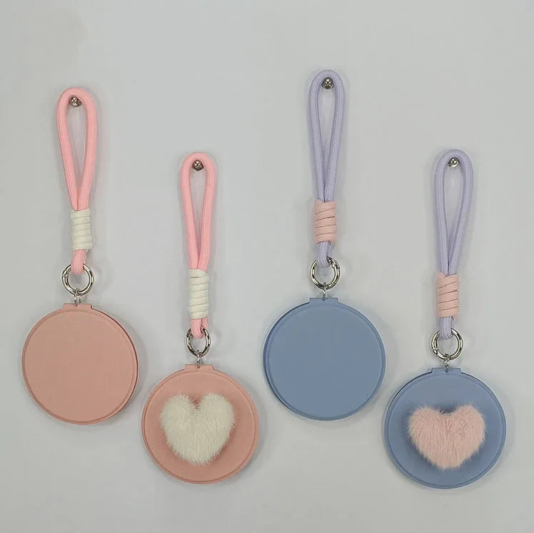 Zonyin New Design Cute Pink Double Sided Round Small Pocket Mirror 1x 2x Magnifying Compact Mirror With Pu Leather Hanging Rope