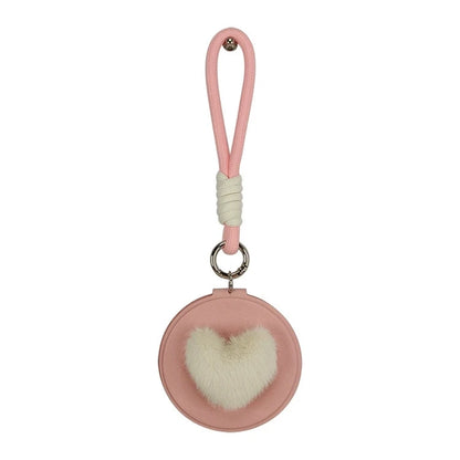 Zonyin New Design Cute Pink Double Sided Round Small Pocket Mirror 1x 2x Magnifying Compact Mirror With Pu Leather Hanging Rope