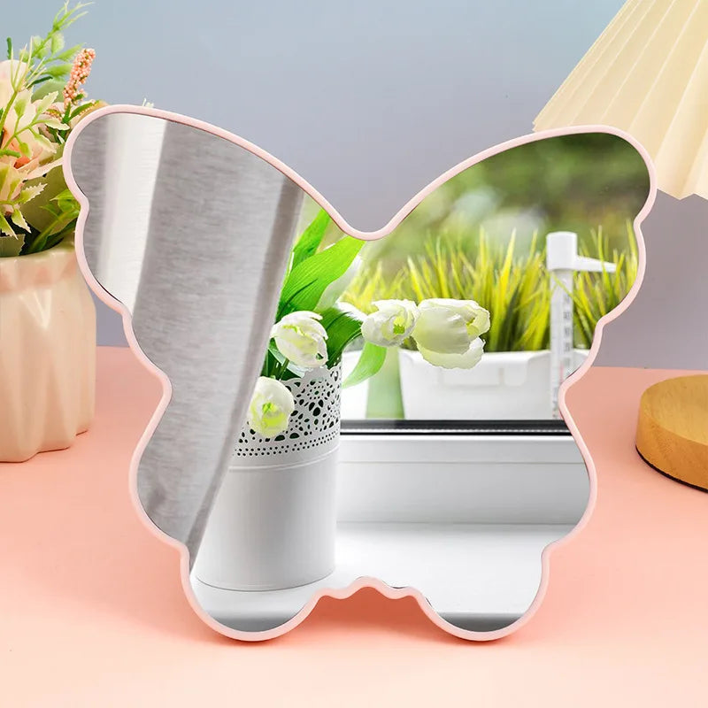 Zonyin Customized Logo Personalized Folding Desktop Cosmetic Mirror Large Cute Butterfly Shape Plastic Table Makeup Mirror