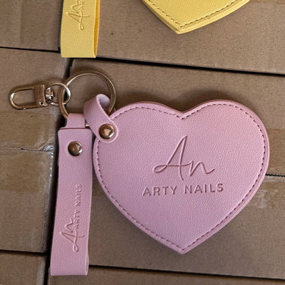 Zonyin Custom Logo Heart Shape Keychain Mirror with Pu Leather Case Portable Cute Small Compact Cosmetic Mirror for Travel