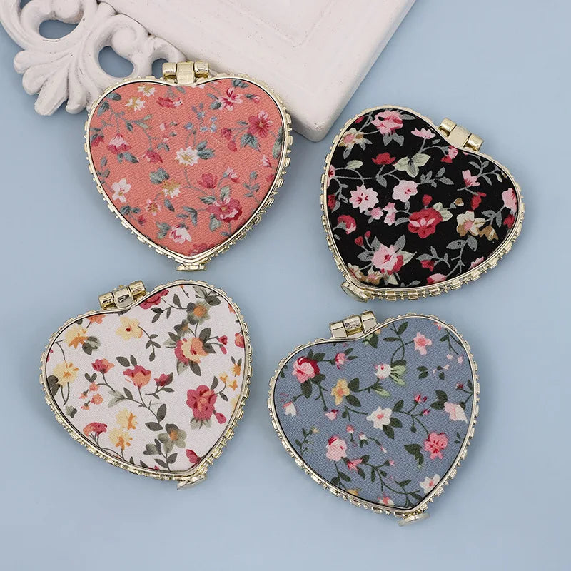 Zonyin High Quality Handheld Makeup Mirror Wholesale Vintage Silk Fabric Rectangle Oval & Round Sided Mirrors with Double Sides