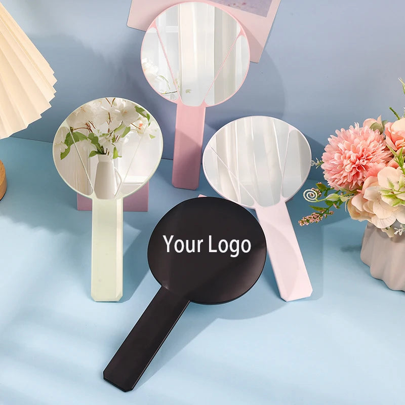 Zonyin Wholesale Handheld Single Sided Travel Mirror Customized Logo Plastic Handle Mirror HD Makeup Mirror Girls Portable Cute