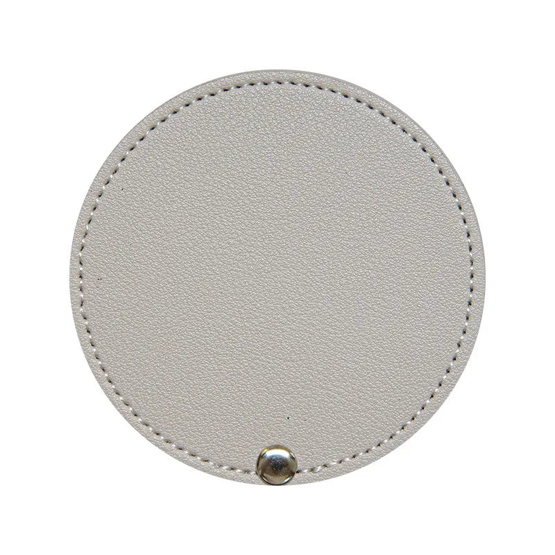 Zonyin Wholesale White Round Pocket Mirror Pu Leather Glass Small Travel Cosmetic Mirror for Women Girls
