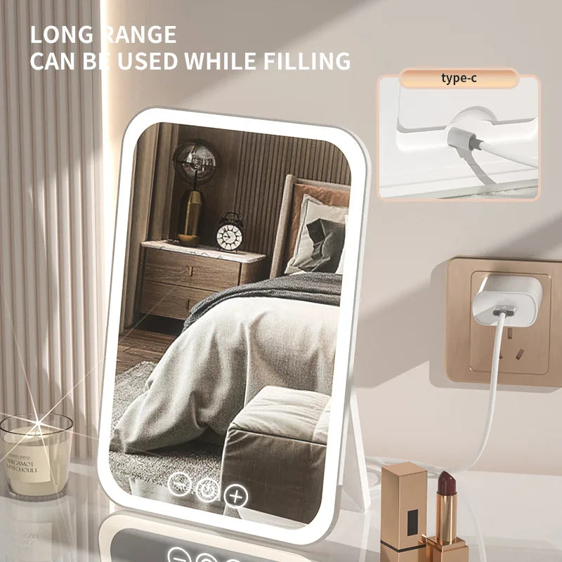 Zonyin Personalized Makeup Mirror Type-C Rechargeable Touch Screen Portable Makeup Mirror With LED Brightness Adjustable Lighted
