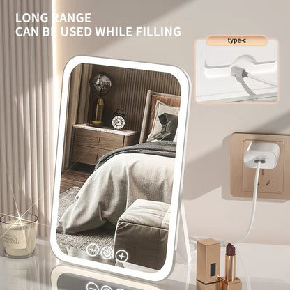Zonyin Personalized Makeup Mirror Type-C Rechargeable Touch Screen Portable Makeup Mirror With LED Brightness Adjustable Lighted