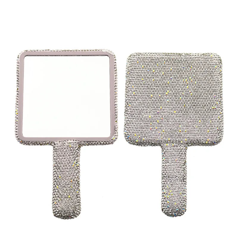 Zonyin Custom Logo Heart Shape Diamond Handheld Makeup Mirror Custom Hand Held Portable Private Label Round Makeup Mirror