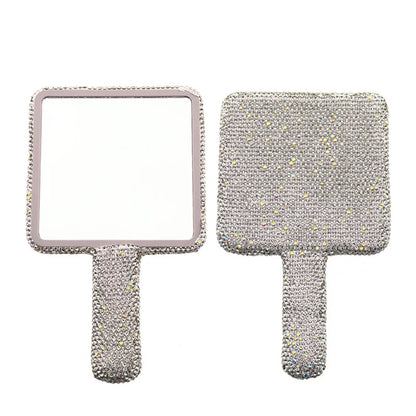 Zonyin Custom Logo Heart Shape Diamond Handheld Makeup Mirror Custom Hand Held Portable Private Label Round Makeup Mirror