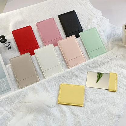 Zonyin Custom Personalized Logo High Quality White Rectangle Pu Leather Pocket Mirror Small Travel Makeup Mirror with Pu Bag