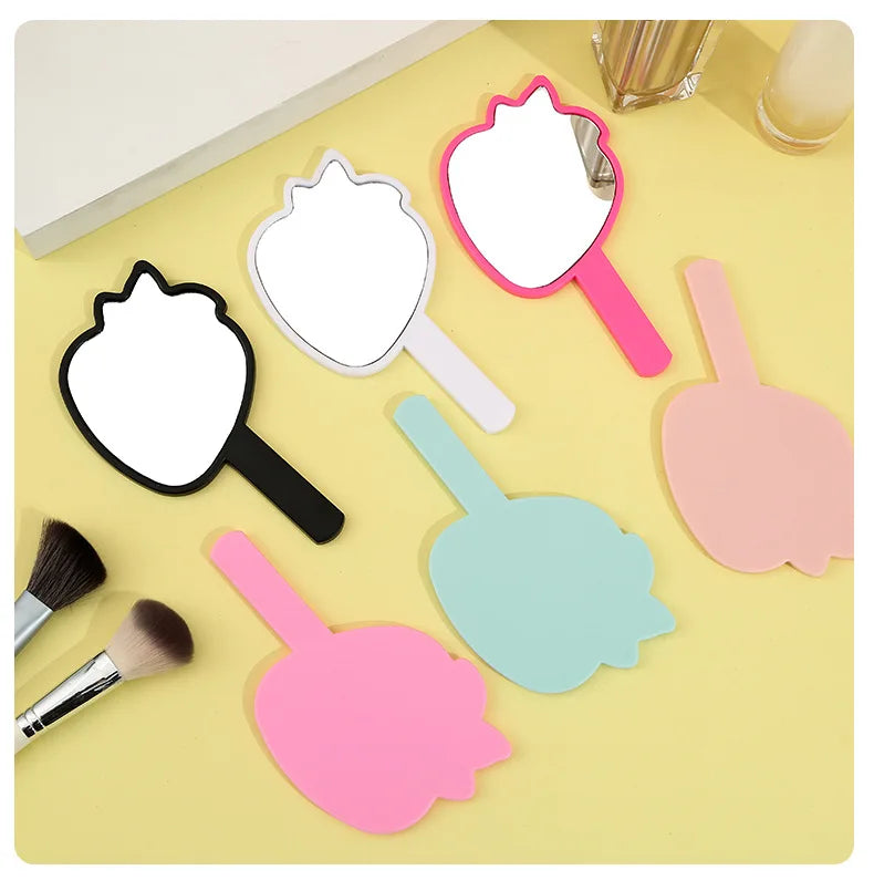 Zonyin New Arrival Strawberry Shape Customized Portable Mini Handheld Plastic Cosmetic Makeup Mirror for Children Girls