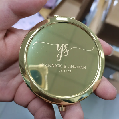 Zonyin Wholesale Double-sided Metal Makeup Mirror Round Folding 2X Magnifying Pocket Mirror with Customized for Wedding Gift