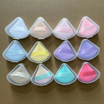 Zonyin Wholesale Velvet Powder Puff Face Loose Powder Sponge Soft Velour Triangle Powder Puffs with a Container