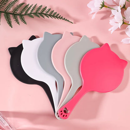 Zonyin Custom Logo Label Cat Shaped Handheld Makeup Mirror Portable Round Handle Cosmetic Mirror Personalized Features for Girls