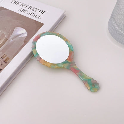 Zonyin Acetate Handheld Retro Oval Travel Mirror Mini Portable Makeup Mirror Daily Cosmetic Makeup Hand Mirror with Handle