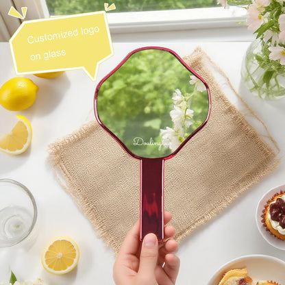 Zonyin Wholesale New Design Diamond Shape Makeup Mirror Plastic pink Electroplated Ripple Handheld Travel Mirror for Girls Women