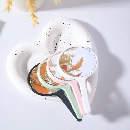 Zonyin Custom Logo Round Small Handheld Makeup Mirror Personalized Handle Pocket Cosmetic Mirror Girl Hand Held Travel Mirror