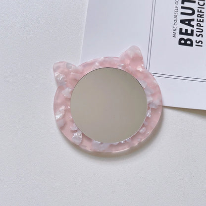 Zonyin Private Label Cat-Shape Travel Cosmetic Mirror Custom logo Acetate Small Pocket Mirror for Makeup Promotional Gift