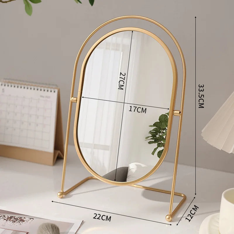 Zonyin Desktop Oval Rotating 360 Makeup Mirror Ins Style Dressing Table Mirror High Aesthetic Bedroom Vanity Mirror
