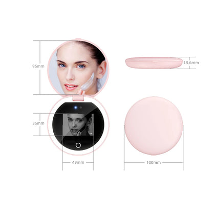 Zonyin Portable Round Smart Magnifying Pocket Cosmetic Mirror With LED Light and UV Sunscreen Detection for Girl Women Travel