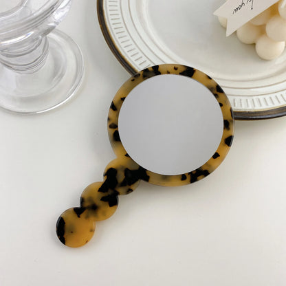Zonyin High Quality Round Simple Design Acetate Travel HandHeld Makeup Mirror Portable Hand Held Pocket Handle Make-up Mirror