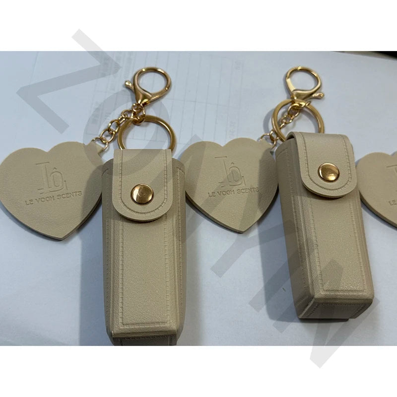 Zonyin High Quality Love Shape PU Leather Makeup Keychain Mirror Portable Heart Small Mirror and Lipstick Holder for Women Girls