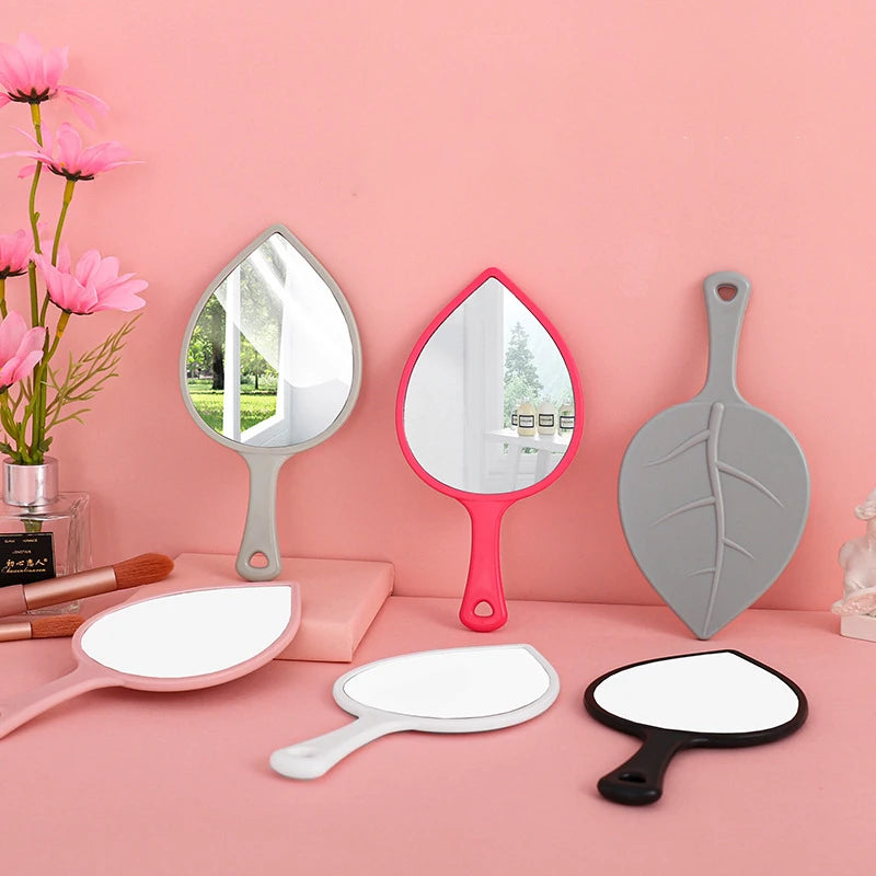 Zonyin Custom Logo ABS Plastic Cosmetic Mirror Leaf Shape Portable Mini Pocket Travel Mirror Handheld Hand Makeup Mirror
