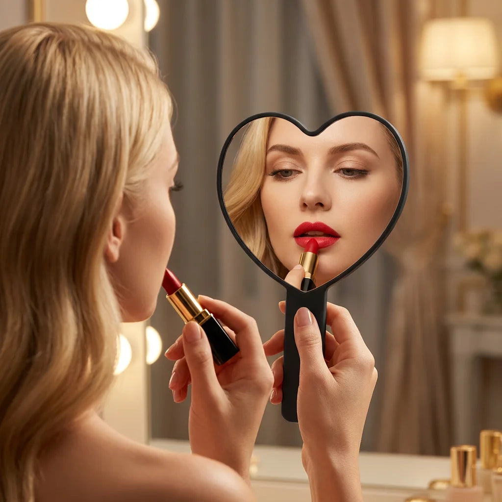 Zonyin Wholesale Heart Shape Hand Cosmetic Mirror Custom logo Plastic Portable Handheld Makeup Mirror Promotional Gift
