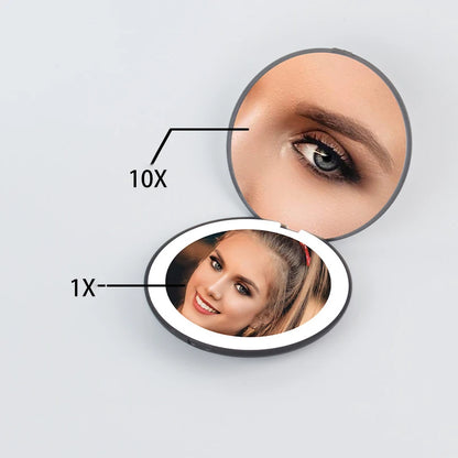 Zonyin Travel Small Portable Makeup Mirror with LED Mini Compact HandHeld Makeup Mirror 1X/10X Magnification Mirror