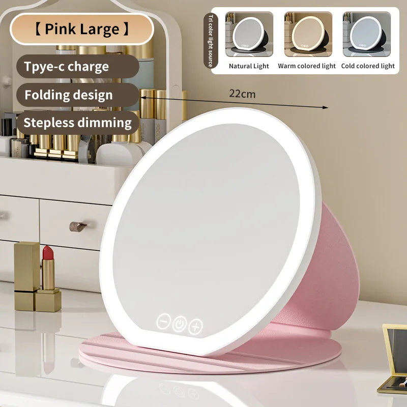Zonyin Portable LED Cosmetic Mirror with Fill Light Foldable Tabletop Dressing Makeup Mirror for Dormitory or Office Box Packed