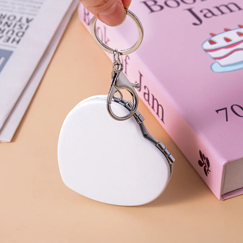 Zonyin Printed Logo PU Leather Foldable Makeup Mirror Portable Travel Compact 2X Magnifying Pocket Mirror  with Keychain