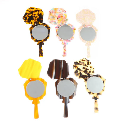 Zonyin Wholesale Handheld Round Mirror Portable Compact Small Cosmetic Mirror Custom Logo Acetate Beauty Salon Makeup Mirror