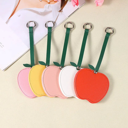 Zonyin Christmas Apple Design Baby Pink Pocket Makeup Mirror Customized Private Logo Small Mirror with Hanging Rope and Key Ring