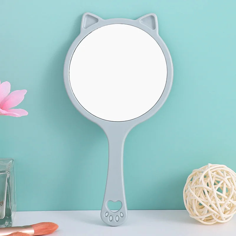 Zonyin Custom Logo Label Cat Shaped Handheld Makeup Mirror Portable Round Handle Cosmetic Mirror Personalized Features for Girls