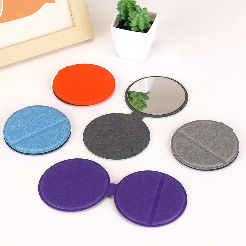 Zonyin Factory Price PU Leather Round Stainless Steel Makeup Mirror Multifunction Portable Foldable Purse Mirror for Promotion