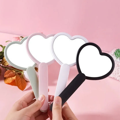 Zonyin Custom Logo Handheld Cosmetic Mirror Wholesale Portable Pink Heart Design Cute Small Girls Makeup Mirror