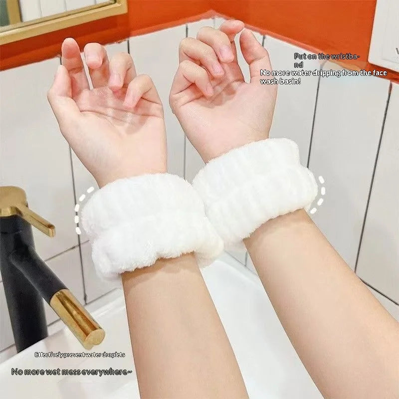 20pcs/set Wholesale Dual-Sided Soft Puffs Reusable Cosmetic Wrist Straps Facial Cleansing Set Washable Hair Bands Makeup Remover