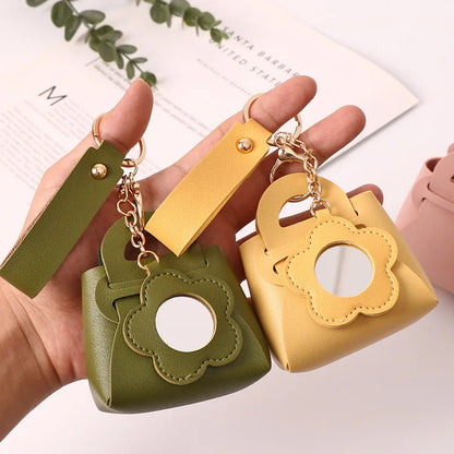 Zonyin Portable PU Leather Bag-Shaped Handheld Makeup Mirror with Keychain Mini Coin Purse Style Pocket Mirror