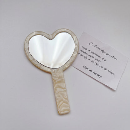 Zonyin Fashionable Heart-Shaped Cosmetic Mirror Cute Acetate Marble Finish Personalized Portable Makeup Mirror for Girls Travel