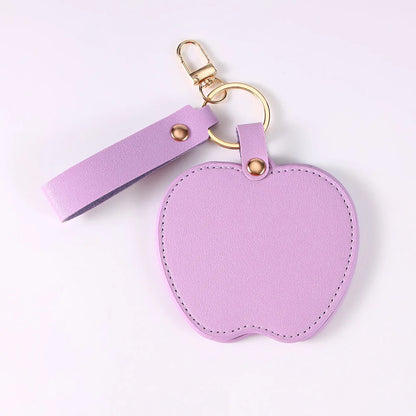 Zonyin Unique Christmas Gifts Red Apple-Shaped Pocket Mirror Foldable Pink Pu Leather Small Makeup Keychain Mirror for Women