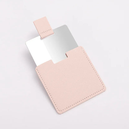 Zonyin Promotion Gift Cheap Square Shaped Pu Leather Small Mirror No Break Stainless Steel Metal Pocket Mirror with Custom Logo