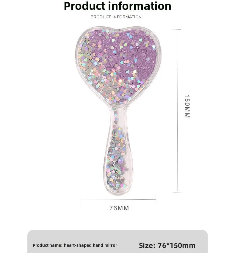 Zonyin Heart Shaped Compact Mirror Cute Transparent Quicksand Gift Hand Mirror Glitter Fro Girl Travel
