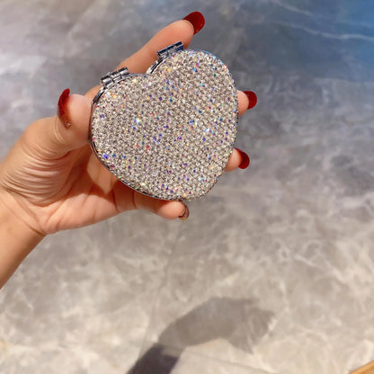 Zonyin Factory Price New Design Metal Diamond Portable Double Sided Pocket Mirror Heart Shaped Folding Compact Travel Mirror