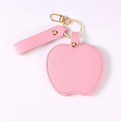 Zonyin Unique Christmas Gifts Red Apple-Shaped Pocket Mirror Foldable Pink Pu Leather Small Makeup Keychain Mirror for Women