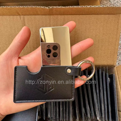 Zonyin Small White Rectangle Pu Leather Keychain Mirror Custom Private Logo Portable Travel Makeup Hand Pocket Mirror for Bag