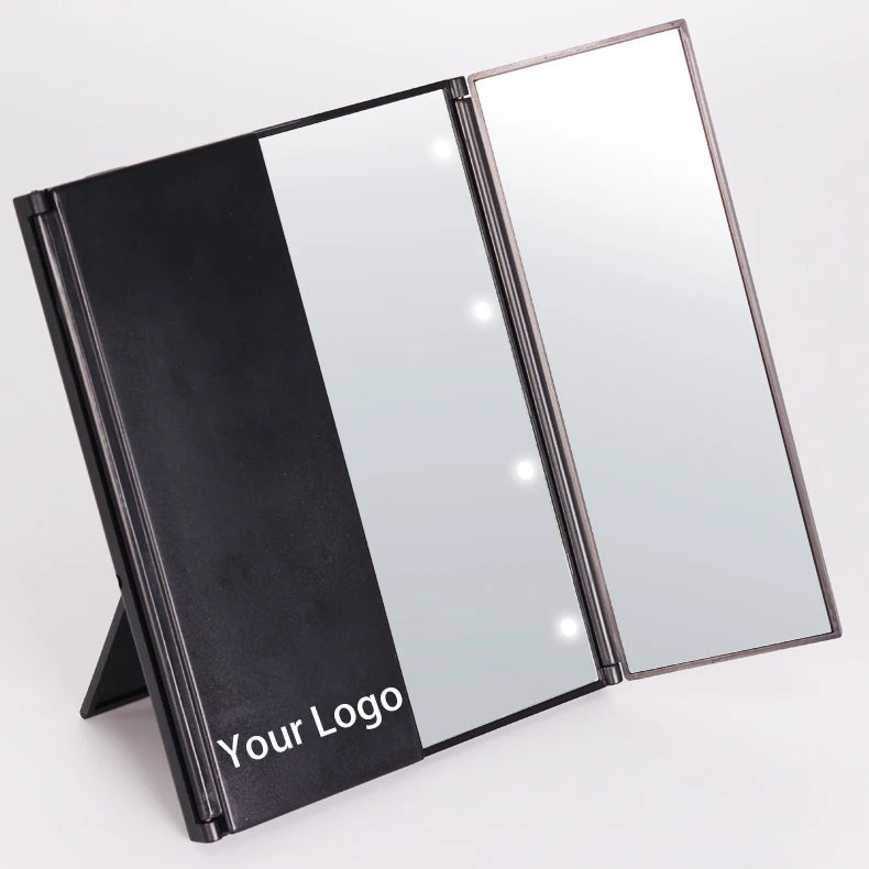 Zonyin Wholesale Portable LED Desktop Makeup Mirror Fold LED Mirror Switch Small Desktop Cosmetic Mirror With Customized Logo